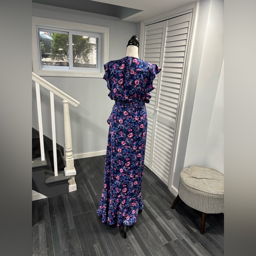 Ava & Aiden Vibrant Blue Floral Wrap Dress Size:L - Picture 5 of 12